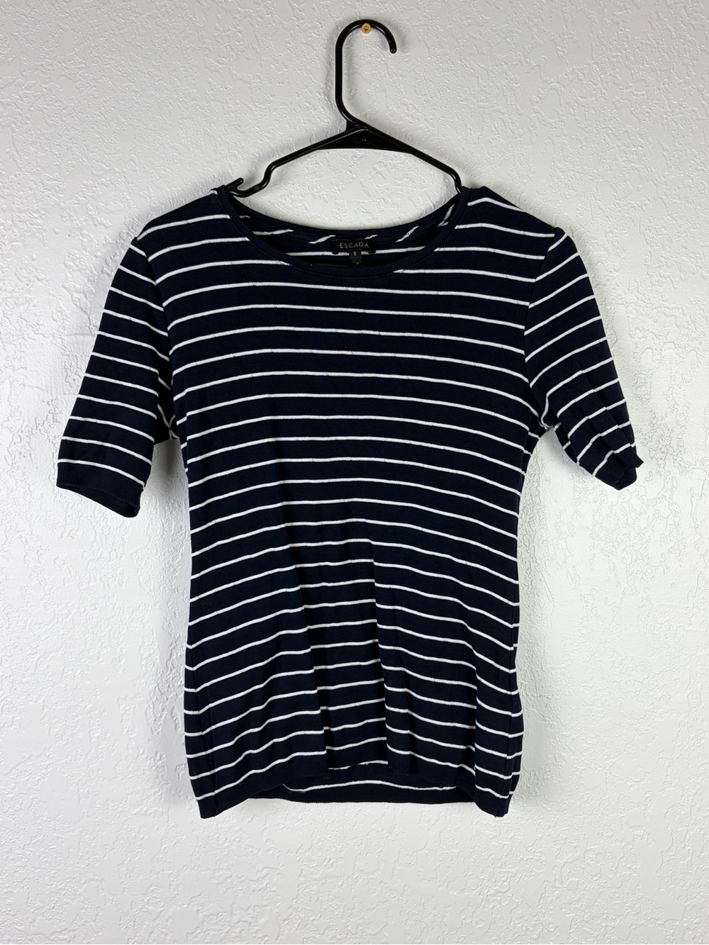 Escada Womens Knit Top Sz Small Striped Cotton Basic Black White